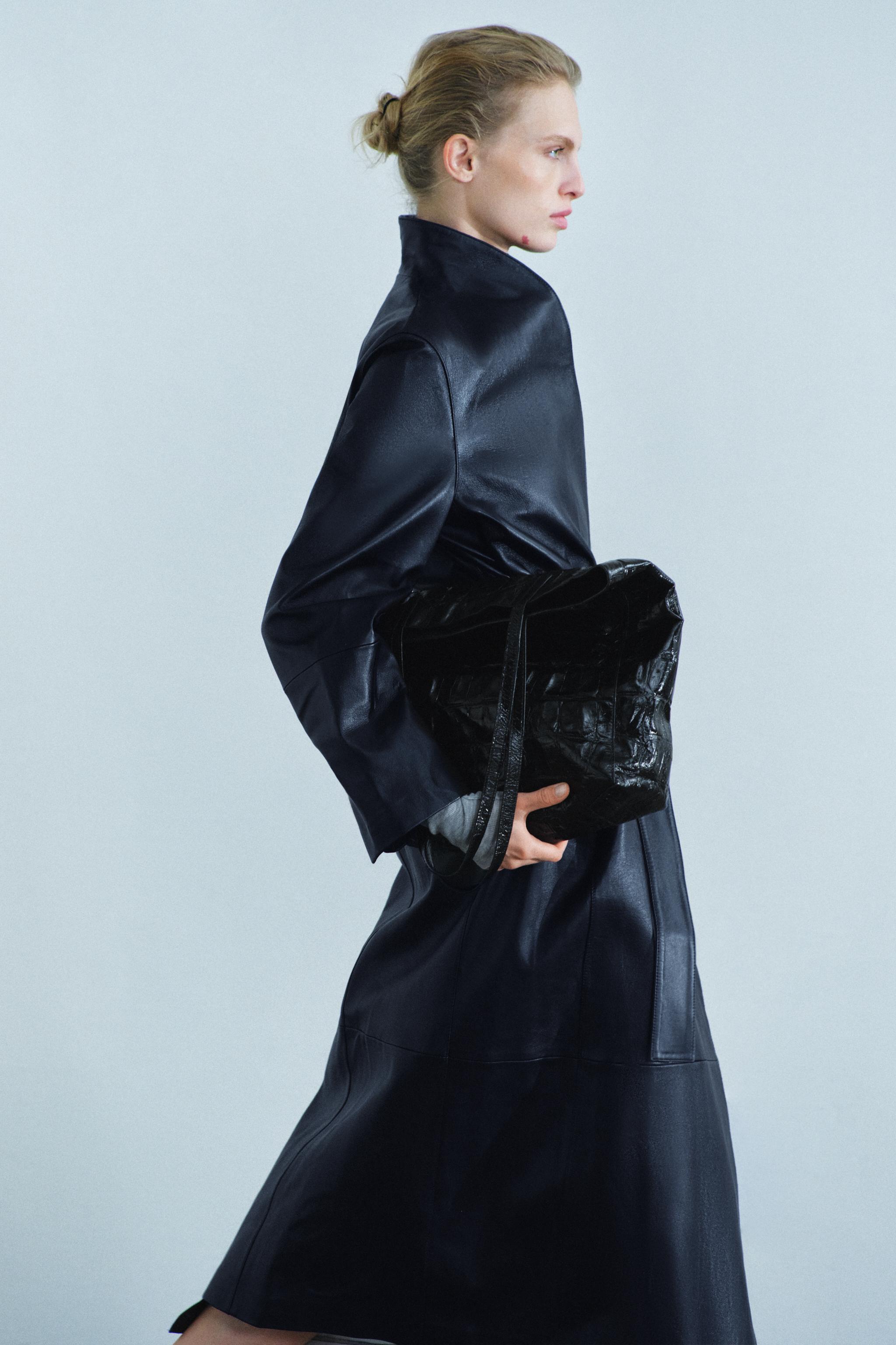 ZW COLLECTION 100% LEATHER BELTED LONG COAT